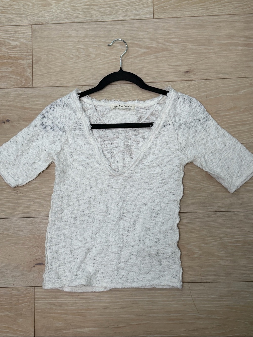 We The Free Cream Deep V Knit Top